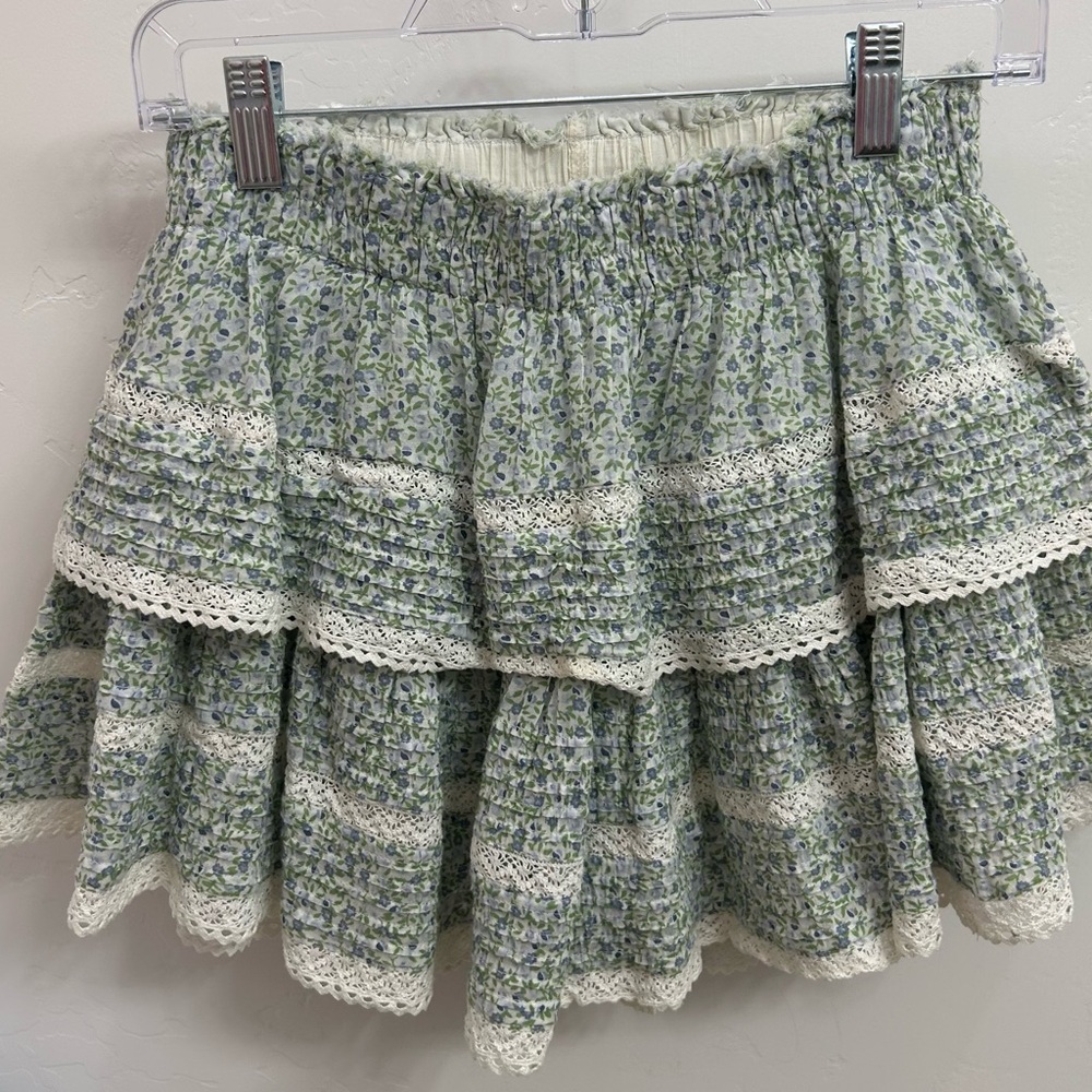 Aerie Floral Green Tiered ruffle Skirt